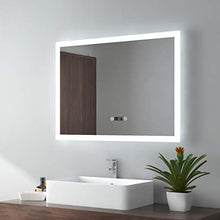 EMKE Specchio Bagno LED 80 x 60 cm Specchio da Parete Illuminazione con Interruttore Touch, Orologio Digitale e Anti-Appannamento