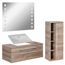 FACKELMANN - Set di mobili da bagno Stanford, 4 pezzi, con mobiletto da appendere e lavabo in ceramica, 110 cm e specchio da bagno a LED