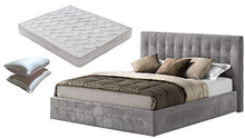 Letto Matrimoniale con Box Contenitore velluto grigio + Materasso Matrimoniale 19 memory cm+ coppia guanciali in fibra 3D + coprimaterasso in spugna