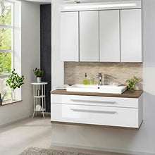 FACKELMANN Set di mobili da bagno Stanford 3 pezzi, con mobiletto sospeso e vasca in ceramica da 110 cm e armadietto a specchio a LED