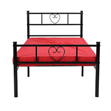 DORAFAIR Letto Singolo Moderni Letto di Metallo Frame Stabile 90x190cm,Cuore Nero