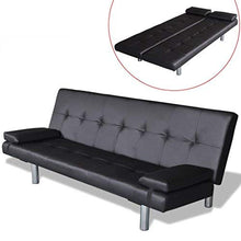 Vislone Divano Letto 3 posti, Regolabile in 3 Posizioni Reclinabili Diverse, Divano Letto in Pelle con 2 Cuscini, 168x77x(61,5/64 / 66) cm Nero