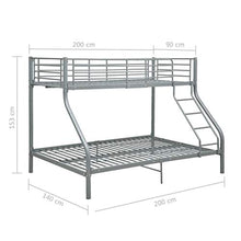 BIGTO - Struttura letto a castello in metallo, per camera da letto, colore: grigio, 140 x 200 cm, 90 x 200 cm
