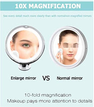 LFK - Specchio da trucco con luce LED, con ingrandimento 10x, per trucco, rotazione di 360°, con ventosa rotonda