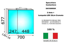 IdeaStella Specchio contenitore bagno. Specchiera a parete + Lampada LED Cromata. (2 Ante 70cm)