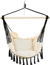 Sedia a hammock Swing con kit hardware, canvas di custodia in custodia a ramme d'attaccatura, comprendente due cuscini di seduta morbida, per camera da letto interni all'aperto, peso massimo 263 libbr