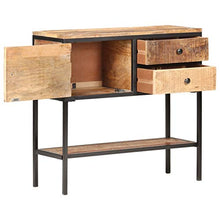 Tidyard Credenza 85x30x80 cm in Legno Massello di Mango Grezzo,con Un'anta, Due Cassetti e Un Ripiano