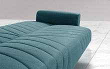 Divano 3 posti in tessuto lavabile turchese - 220 x 88 x 83h cm, vano contenitore, trasformabile in letto una piazza e mezza