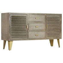 Festnight Comò e Cassettiere, Cassettiera Legno Massello di Mango Grigio e Ottone 140x40x80cm