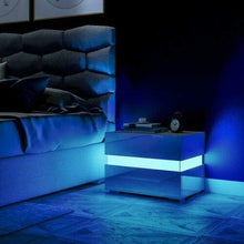 lyrlody Comodino Bianco/Nero con 2 Cassetti, Comodino Camera da Letto Lucido Comodino Cameretta con Illuminazione LED Blu e Telecomando, 60 x 39 x 45cm (Nero)