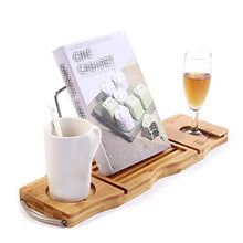 Bagno di bambù Naturale Caddy Bridge, Porta Libro Allungabile di Lusso Porta Bicchiere da Vino iPad Side Sides Vasca da Bagno Stand per Una Home Spa Experience Tray