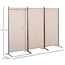 homcom Paravento a 3 Pannelli Pieghevole, Frangivista Divisorio per Ambienti in Metallo e Poliestere 253x50x182cm Beige