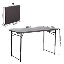 Outsunny Tavolo Campeggio Pieghevole, Portatile con Altezza Regolabile, Effetto Legno, 122x61x53/71,5cm Nero e Marrone