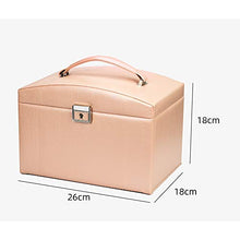 Portagioie in ecopelle con serratura per orecchini, collane, con grande specchio e cassetti (rosa)