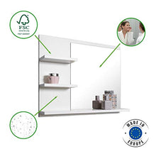 DOMTECH - Specchio da pare per bagno con mensole, colore bianco, specchio a sinistra
