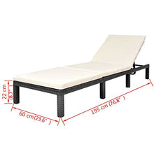 vidaXL Lettino Prendisole Regolabile Cuscino Poli Rattan Nero Sdraio Spiaggia
