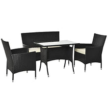 Outsunny Salotto da Giardino con Tavolo, 2 Poltrone e Divano 2 Posti, Set Mobile da Giardino in Rattan PE con Cuscini, Nero e Bianco