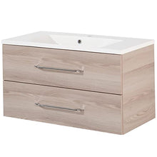 Facchellmann B.Clever - Set di mobili da bagno in frassino con mobiletto, 90 cm, con lavabo in marmo pressofuso e armadietto a LED