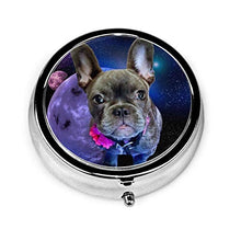 Scatola rotonda per medicina portatile, mini pillole in metallo, dispenser per pillole tascabili, borsa da viaggio, regalo per cani, bulldog francese e galassia