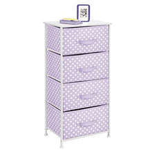 mDesign Comò piccolo in fibra sintetica, struttura in metallo – Cassettiera moderna ideale in camera da letto, corridoio, bagno, cameretta ecc. – Canterano con 4 cassetti – viola chiaro/bianco