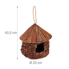 Relaxdays Casetta per Uccelli, da Appendere, Giardino, Balcone, Paglia, Legno, Nido Artificiale Decorativo,26x25,Marrone
