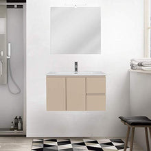 OrionShop Mobile Bagno Sospeso Ariete da 80cm Tortora Opaco con Lavabo Specchio e Lampada LED Inclusi