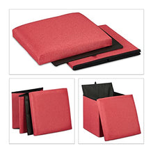 Relaxdays Sgabello con Contenitore, Pieghevole, Imbottitura Morbida, Quadrato, Stoffa, HLP: 37x37,5x37,5 cm, Rosso