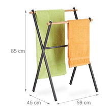 Relaxdays Portasciugamani da Terra, Piantana Autoportante, 2 Bracci, Acciaio e Legno, HLP: 85x59x45 cm, Antracite Natura