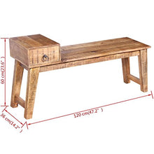 Panchina con Cassetto in Solido Legno di Mango 120x36x60 cm