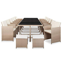 SKM Set da Pranzo da Giardino 17 pz con Cuscini in Polyrattan Beige
