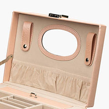Portagioie in ecopelle con serratura per orecchini, collane, con grande specchio e cassetti (rosa)