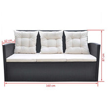 Festnight 18 Pz Set Mobili da Pranzo da Giardino Esterno in Polirattan Nero/Marrone,Set 1Tavolo Rettangolar+1 Divano a 3 Posti con Cuscini + 2 Poltrone con Cuscini + 2 Sgabello Cubo Seduta