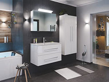 Set di mobili da bagno Firenze 90 (4 parti/C) bianco lucido e armadio a specchio