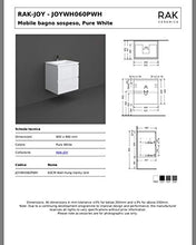 RAK CERAMICS Mobile Bagno 2 cassetti sospeso Completo di lavabo (Largh. 60 cm x Prof. 46 cm, Pure White)
