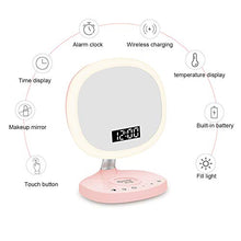 Specchio cosmetico a LED, Display Tempo e Temperatura, Ricarica Wireless, Touch Control, dimmer Continuo, Funzione Sveglia, Specchio cosmetico a LED