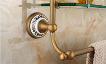 GYCS Mensole da Bagno antiche a Due Piani, Design in Porcellana Blu e Bianca, Ottone, processo Spazzolato, 43,5 * 40 cm