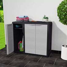 Cikonielf Armadio in plastica per esterni, 97 x 38 x 87 cm, con 2 ripiani e 3 ante, nero e grigio