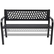Panca da giardino in acciaio con schienale in PVC, panca da giardino per esterni e giardino, colore nero, 118 x 50 x 75 cm