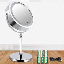 Specchio per Il Trucco, Specchio per Il Trucco Illuminato a LED, Specchio con ingrandimento 5X con Luce, Specchio cosmetico da appoggio, bifacciale, Corpo in Metallo Cromato Lucido