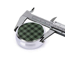 Contenitore rotondo per pillole in metallo a 3 scomparti, per medicinali e vitamine, in tartan, colore: verde scuro e nero