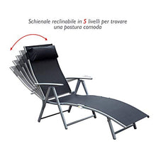 miozzi Sdraio Prendisole Relax Reclinabile Pieghevole in Metallo 137x63.5x100.5 cm Nero