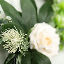 Ghirlanda a cerchio con rose in oro floreale da appendere finte rose bianche, fiore artificiale con cornice rotonda per matrimoni, casa e cucina