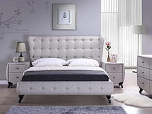 Abella - Letto imbottito in tessuto beige chiaro, 180 x 200 cm, con testiera imbottita e supporto per materasso in legno, facile da montare