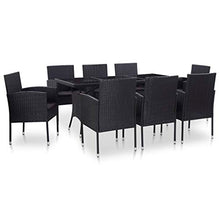 OUSEE Set Mobili da Pranzo per Giardino 9 pz in Polyrattan Nero