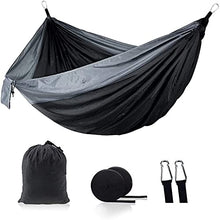 XIAOTIAN Hammock Double Camping Lightweight Hammock Portatile per Escursioni all'aperto Backpacking da Viaggio - Nylon Hammock Swing - Supporto 1000 libbre Corde Carabinatori (Grigio-Nero)