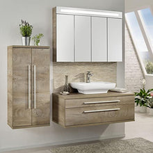 FACKELMANN - Set di mobili da bagno Stanford, 4 pezzi, con mobiletto da appendere e lavabo in ceramica, 110 cm e armadietto a specchio a LED