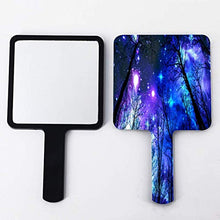 Specchio a mano, nero alberi viola blu spazio quadrato palmare specchio con maniglia per trucco casa salone di viaggio uso 9 cm L x 16 cm L