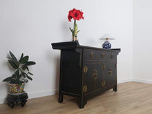 Yajutang Credenza cinese con 4 ante e 3 cassetti, colore: nero