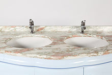 Legno&Design Mobile Bagno bombato Barocco Azzurro Piano in Marmo 2 Ante e 2 cassetti