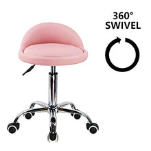 KKTONER Sgabello Rotondo in Pelle PU con Schienale Regolabile Regolabile in Altezza Sedia da Lavoro Girevole con Ruote Spa (Rosa)